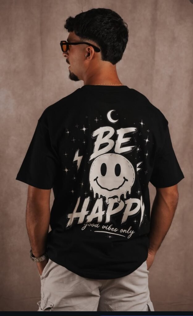 Camiseta Oversize JALEZ "Be Happy" – Black